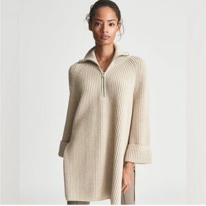 REISS Jean Zip Neck Tunic Wool Blend Sweater M